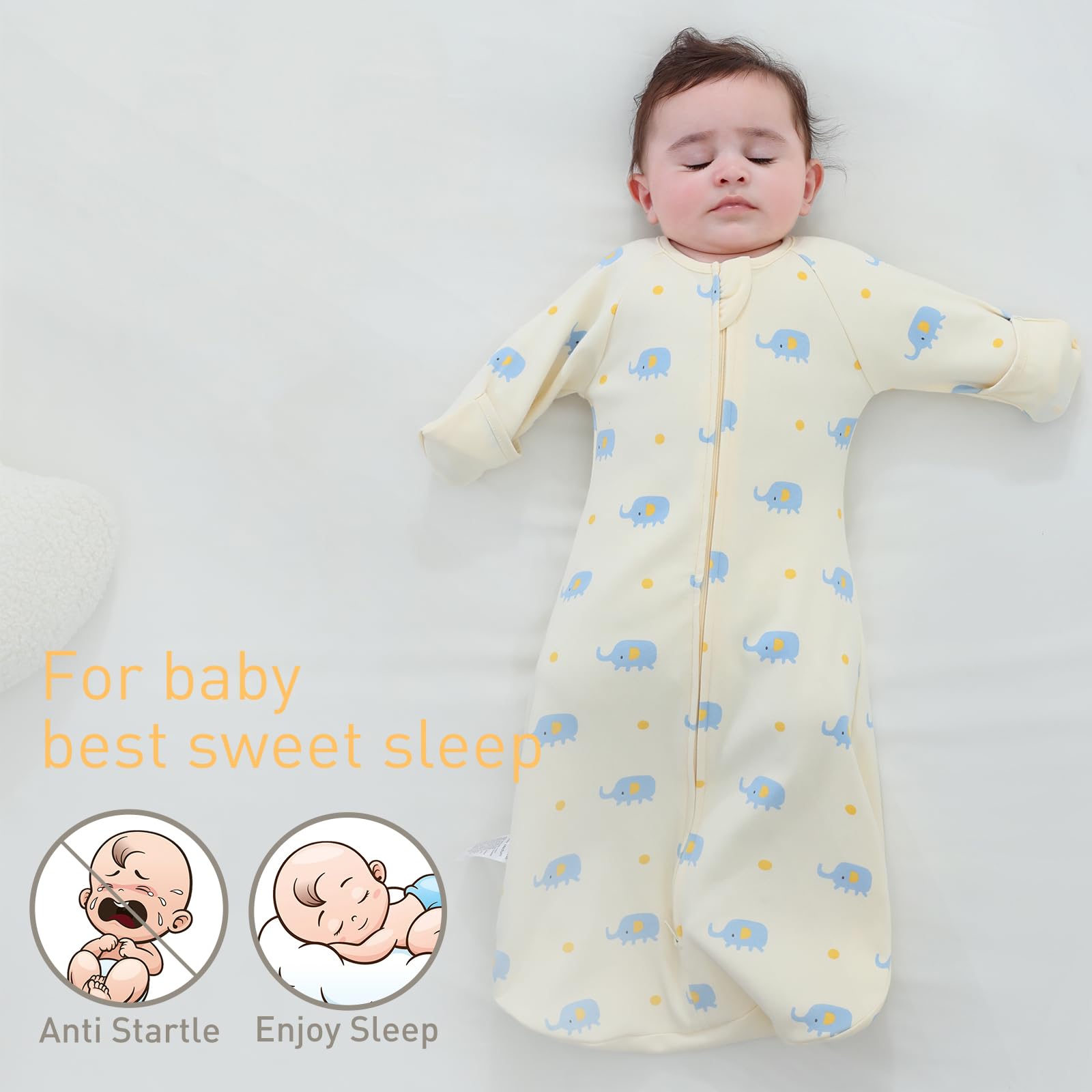 Amrcbb swaddle sack with mitten cuffs close-up showcasing partial startle reflex suppression