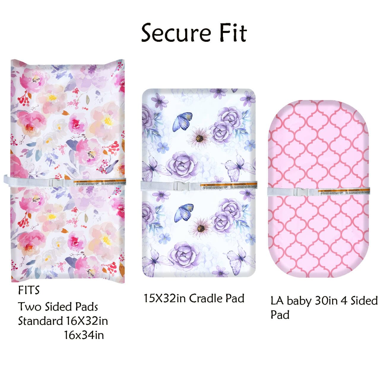 AMROSE changing pad with encased elastic band demonstrates snug fit on pads.