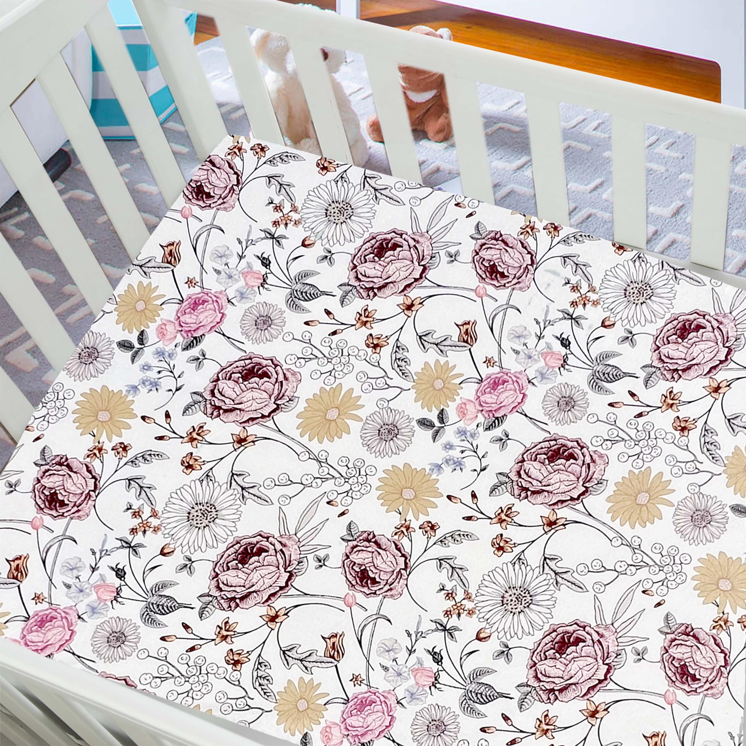 AMROSE microfleece crib sheet folded edge highlights durable stitching