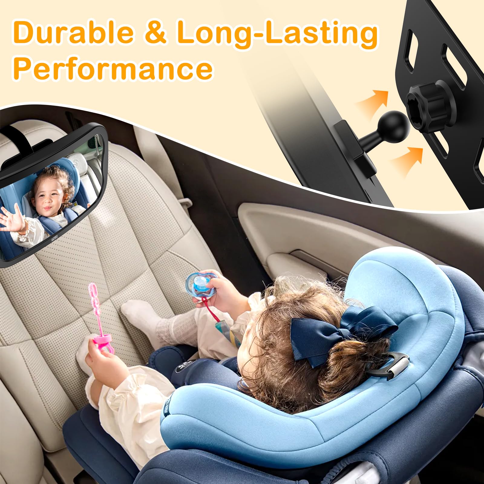 AMTIFO wide-angle-view helps monitor your child without turning away from the road