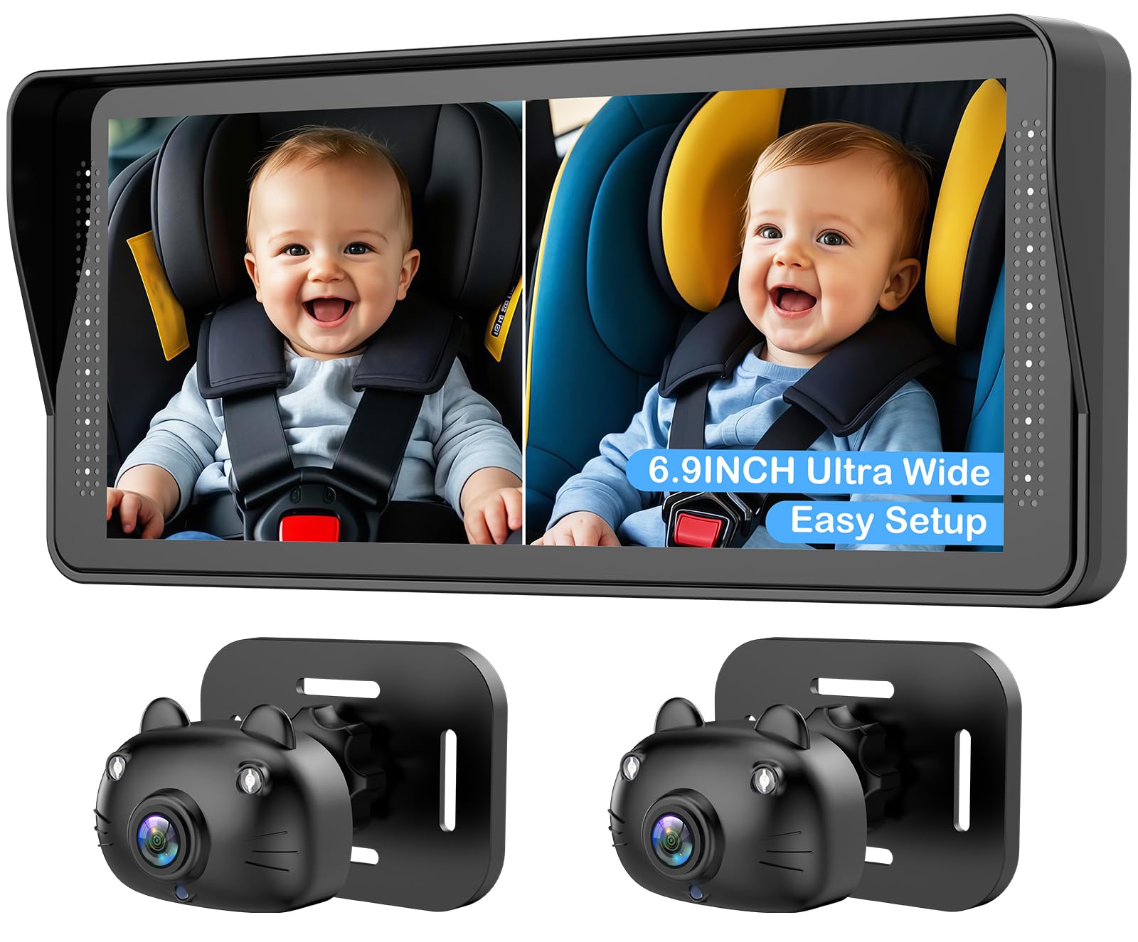 AMTIFO dual baby car camera 6.9-inch display for clear backseat viewing