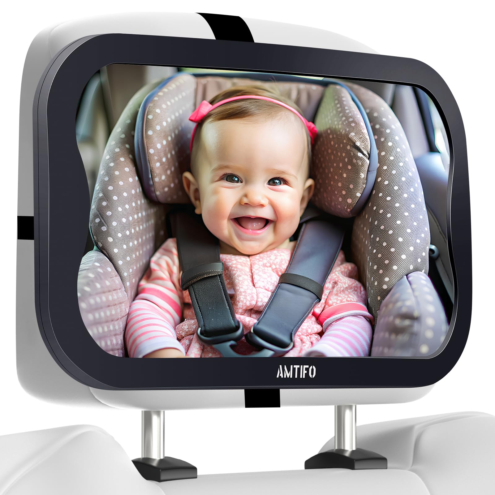 AMTIFO shatterproof baby car mirror offers a 360 view for safe rear-facing visibility
