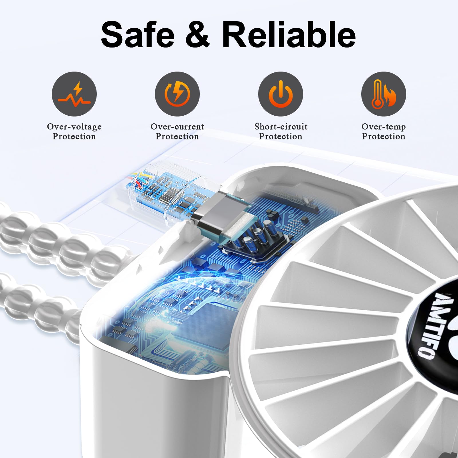 AMTIFO white baby fan features four-speed settings for personalized airflow.