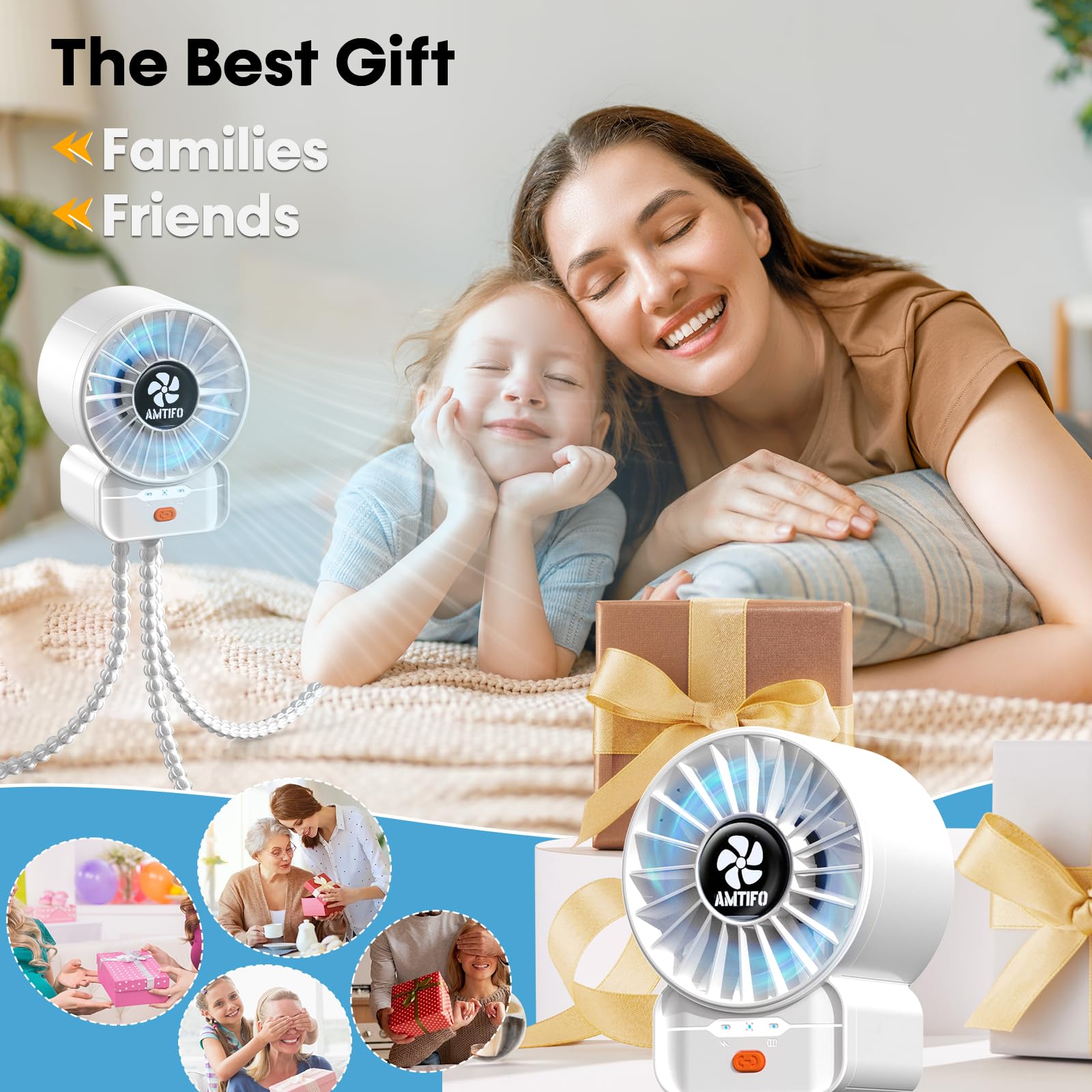 AMTIFO white baby fan lightweight design, easy to carry on excursions.