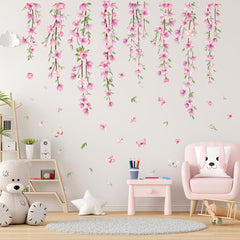 Amtoodopin pink flower vine wall decal on wall adds fresh spring charm for a bright room