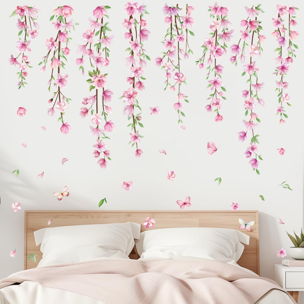 Amtoodopin pink flower vine wall decal on a glass door offers easy decor upgrade