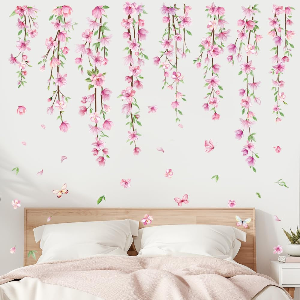 Amtoodopin pink flower vine wall decal on a glass door offers easy decor upgrade