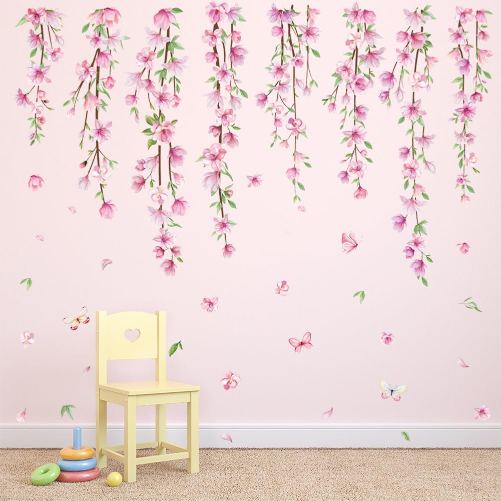 Amtoodopin pink flower vine wall decal on ceramic tile provides versatile styling