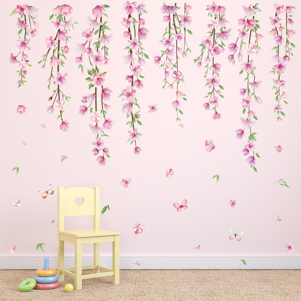 Amtoodopin pink flower vine wall decal on ceramic tile provides versatile styling