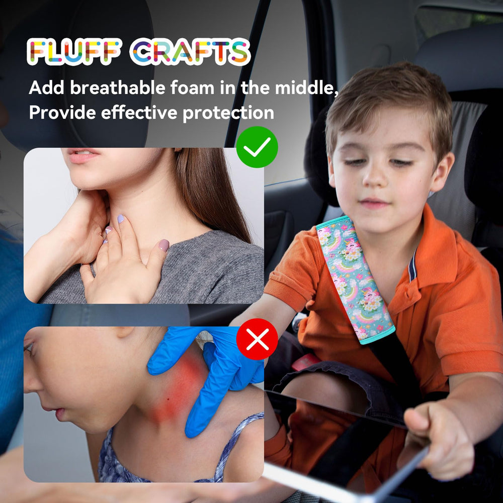 AMUSEPROFI seatbelt cushion with no-shedding fuzz protects clothes and straps.