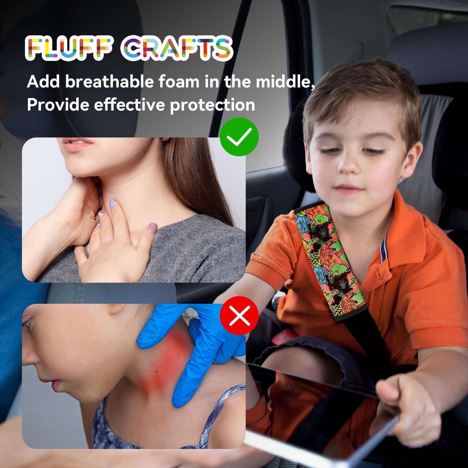 AMUSEPROFI little monsters pattern seat belt pad cushions neck during long drives.