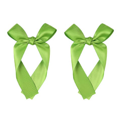 Amybasic 2-pack long satin ribbon bows, green, close-up, gentle on hair.