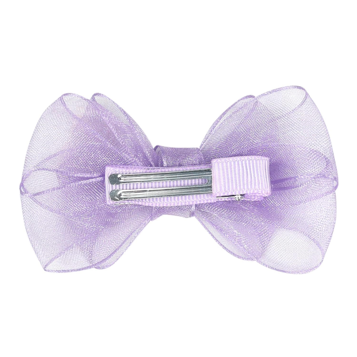 Amybasic 3.5-inch purple organza bow highlighting secure, satin-wrapped clip.