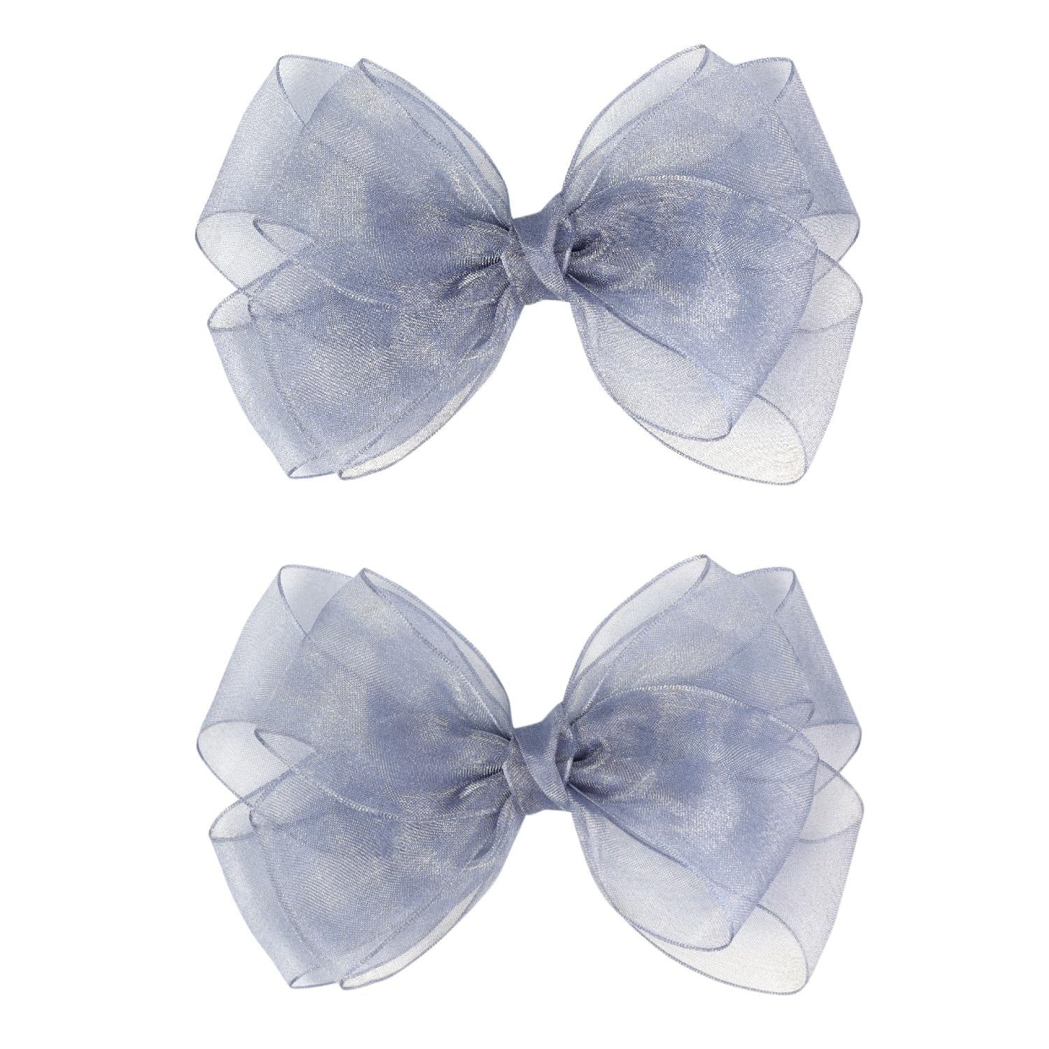 Amybasic gray 5.5-inch organza double bow clip front view for everyday outfits.
