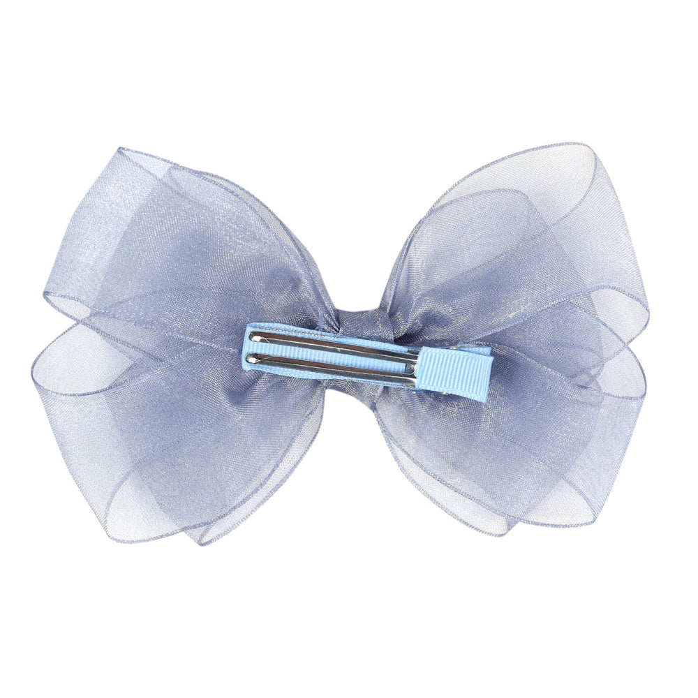 Amybasic gray organza bow close-up highlighting vibrant hues for coordinating outfits.