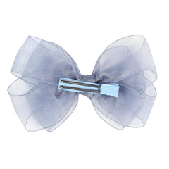 Amybasic gray organza bow close-up highlighting vibrant hues for coordinating outfits.