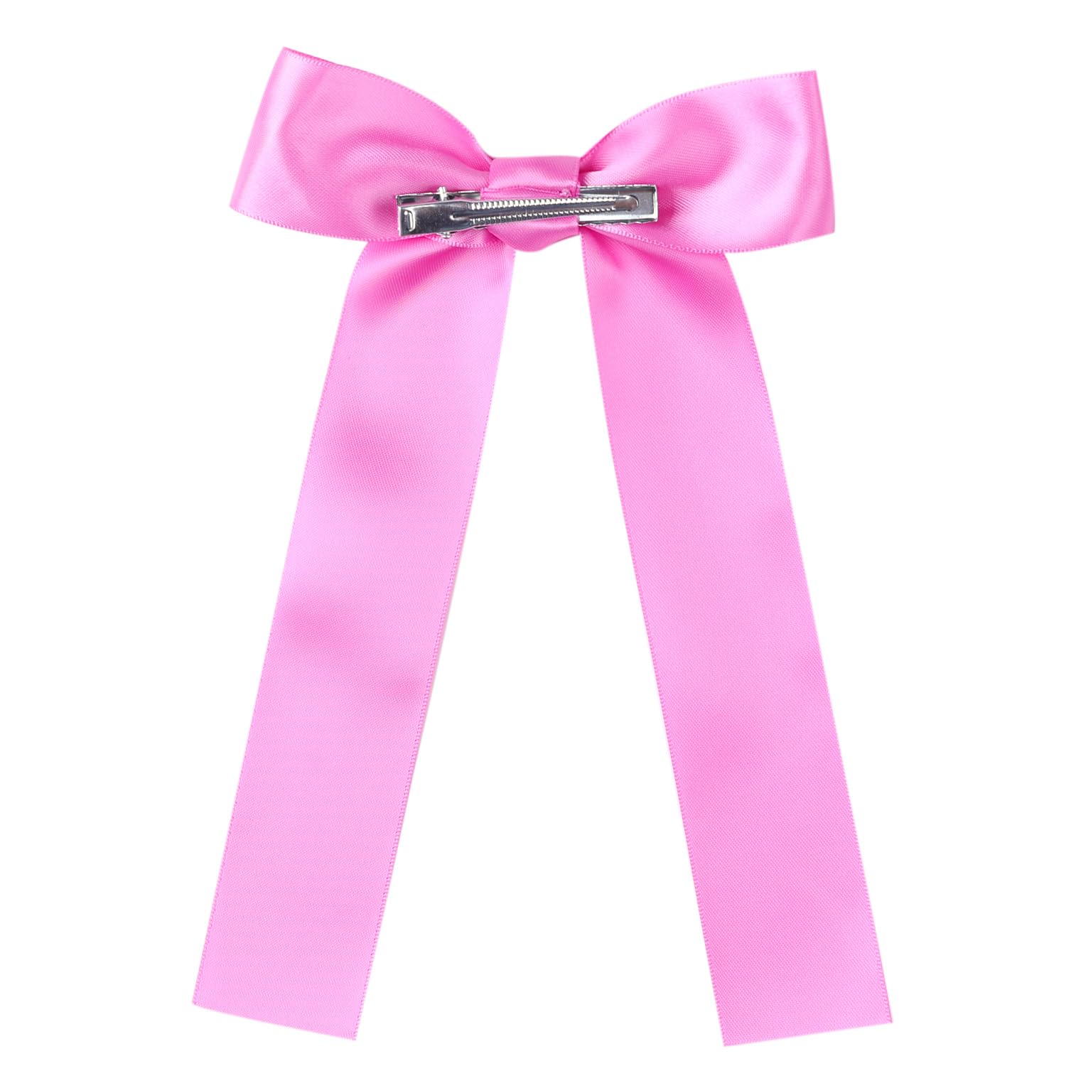 Amybasic satin bow set with durable clips that stay in place all day.
