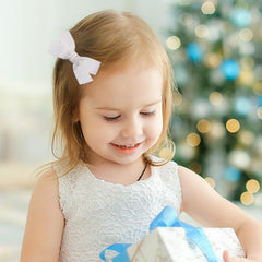 Amybasic white hair bow clip closeup showcases premium craftsmanship and snag-free design.