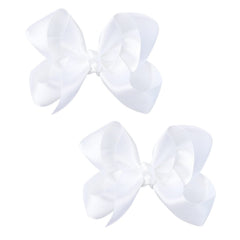 AMYDECOR 3-inch satin bow white pair close-up shows silky texture and secure clips