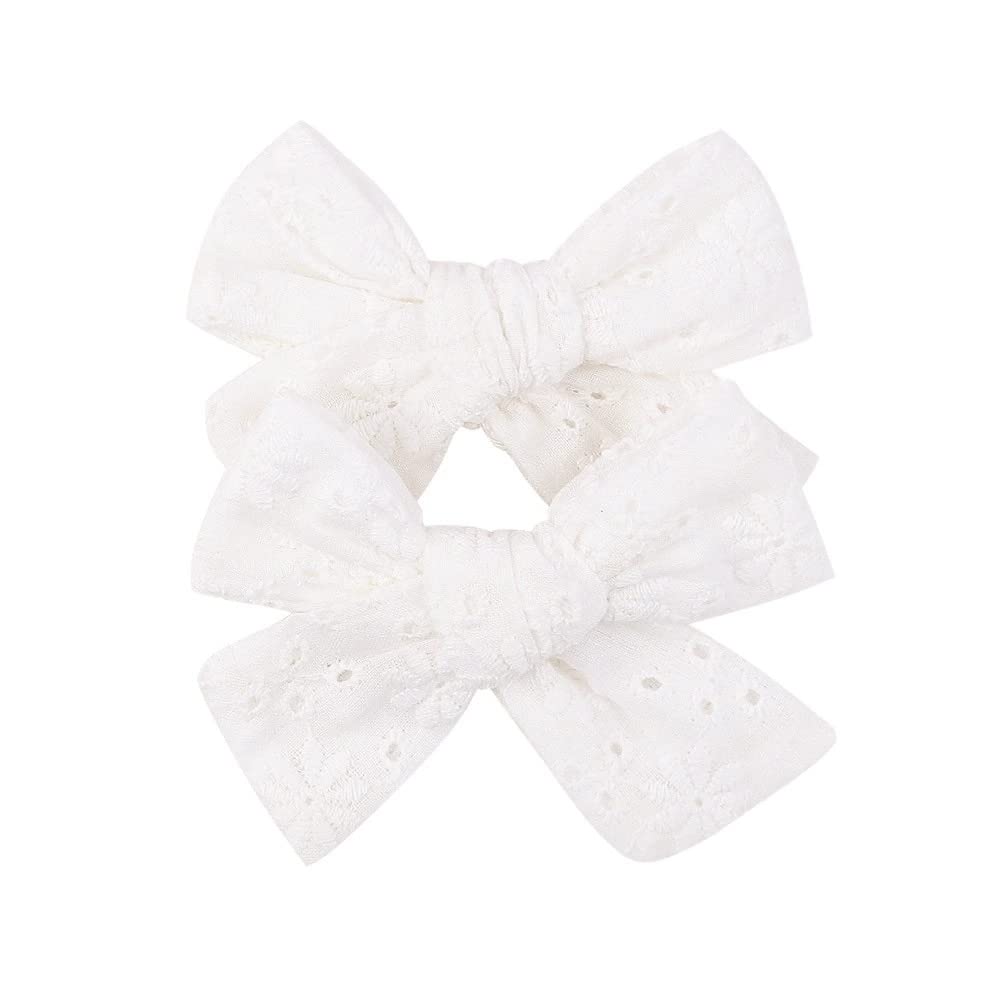 AMYDECOR 3.2-inch girls white linen hair bow clip left side for everyday wear