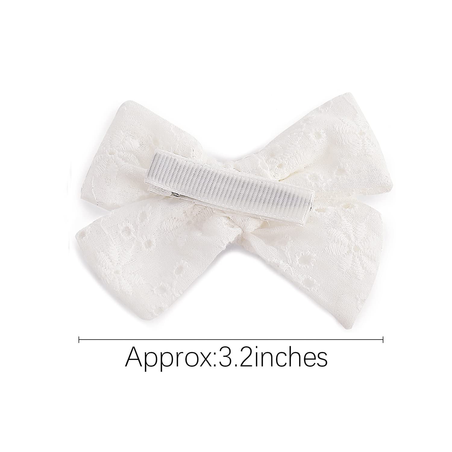 AMYDECOR 3.2-inch girls white linen hair bow clip on ponytail adds cute flair