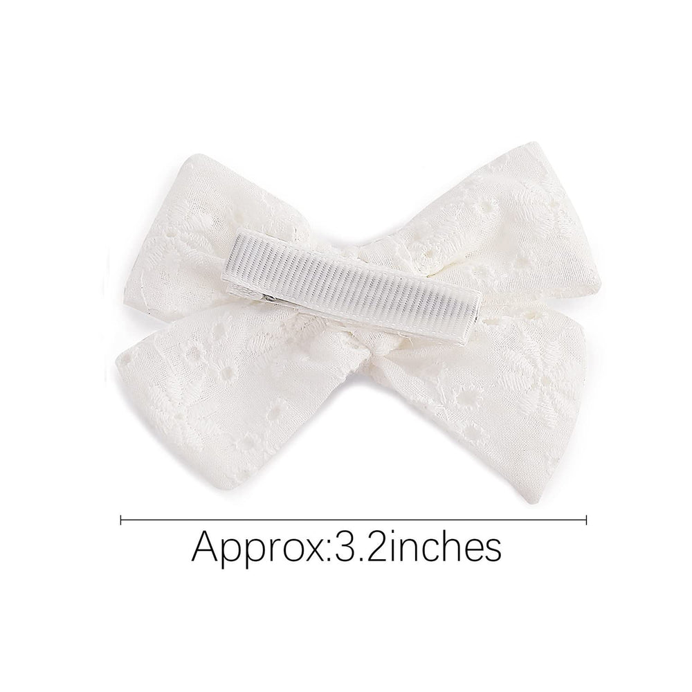 AMYDECOR 3.2-inch girls white linen hair bow clip on ponytail adds cute flair