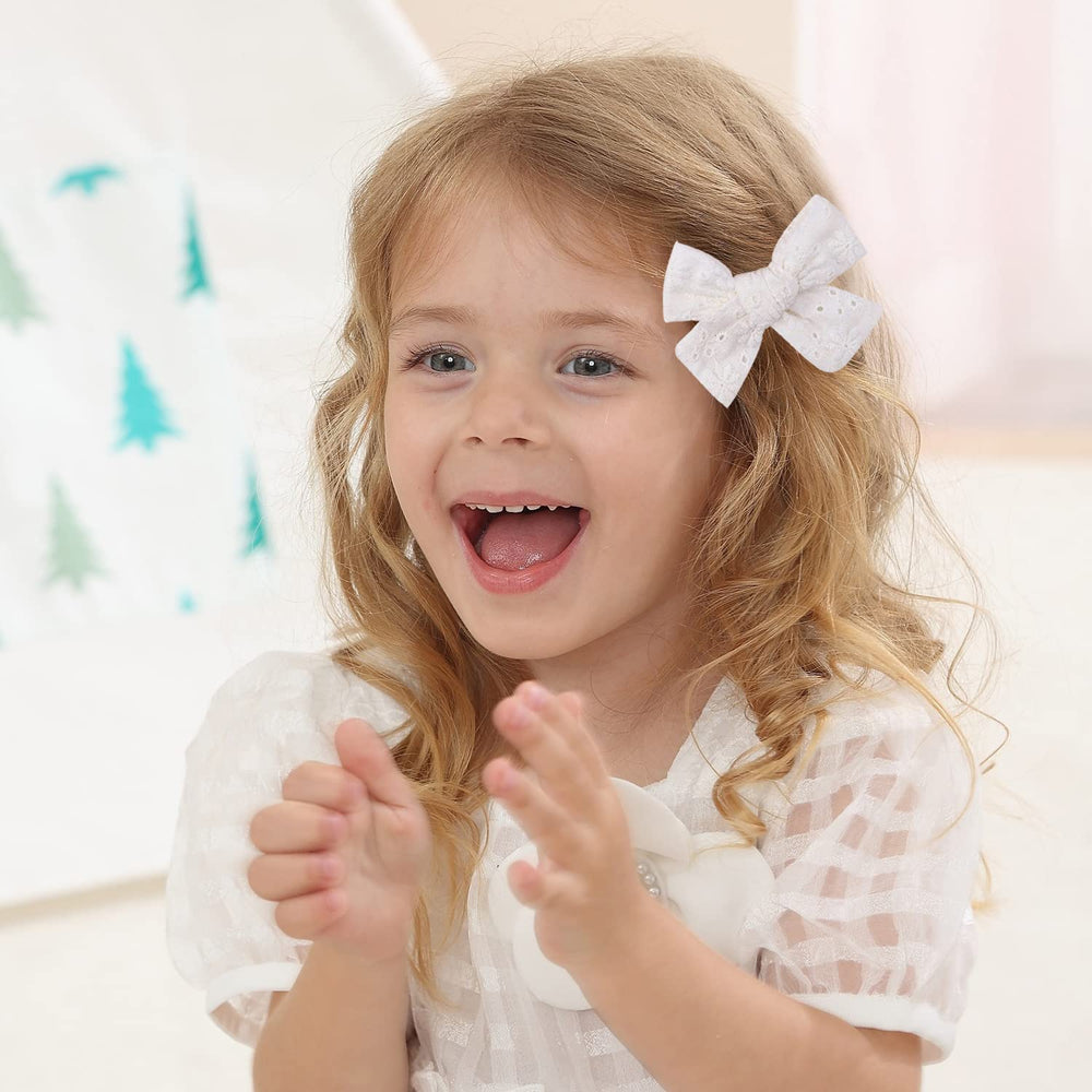AMYDECOR 3.2-inch girls white linen hair bow clip right side for versatile styling