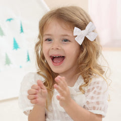 AMYDECOR 3.2-inch girls white linen hair bow clip right side for versatile styling