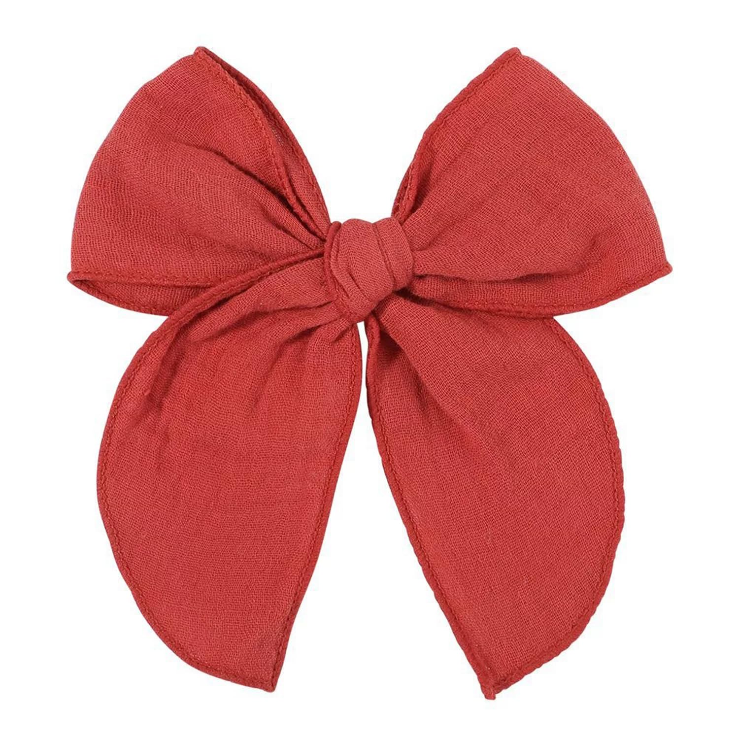 AMYDECOR 5.5 inch red fable bow front view highlights elegant linen-cotton texture for sweet outfits