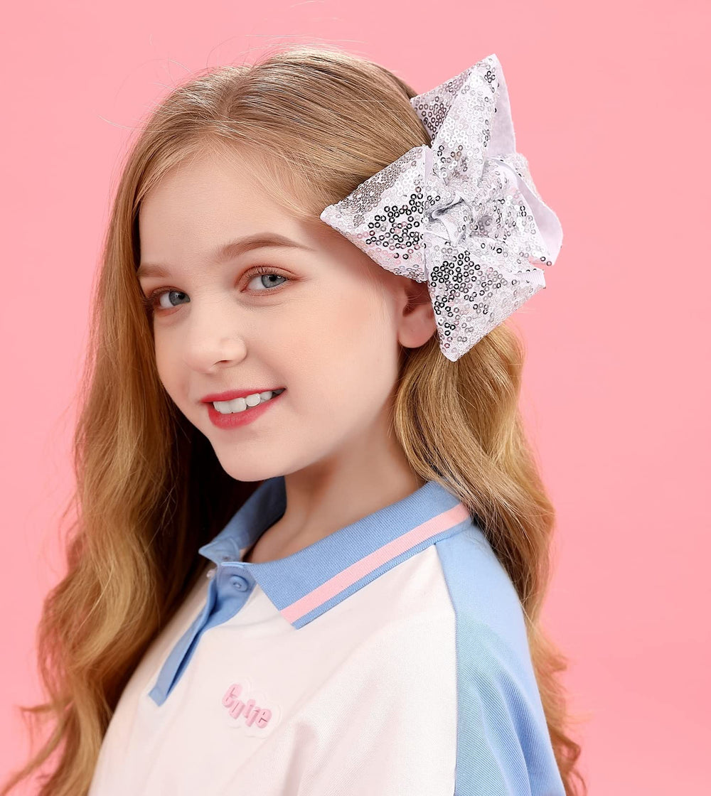 AMYDECOR glitter sequin bow on clip adds instant sparkle for school events and birthdays.