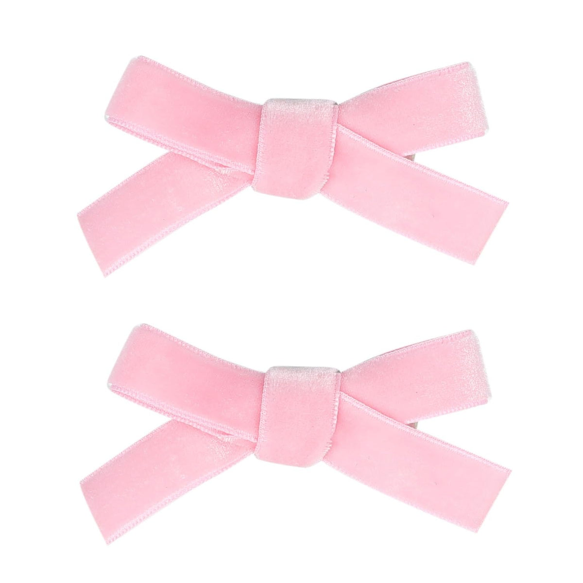 AMYDECOR velvet bow clips in pink for secure baby hairstyles.