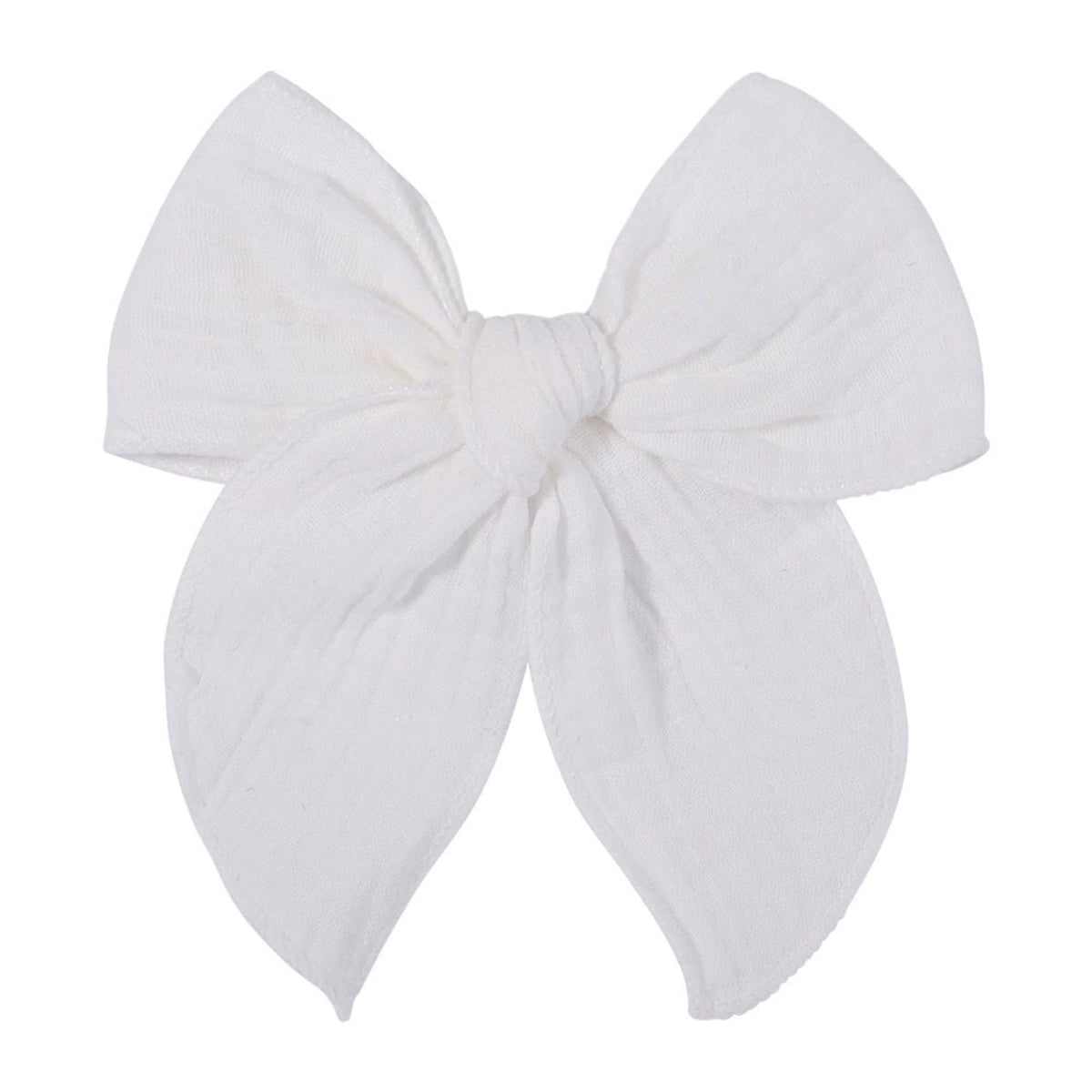 AMYDECOR Fable bow white 5.5 inch close-up highlights soft linen texture for gentle wear