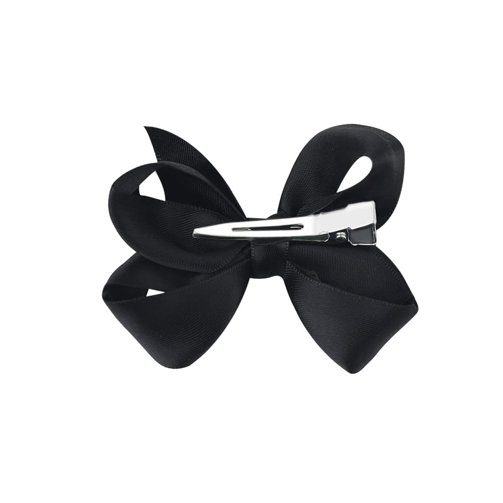 AMYDECOR model wearing 3 inch satin bow black for polished look