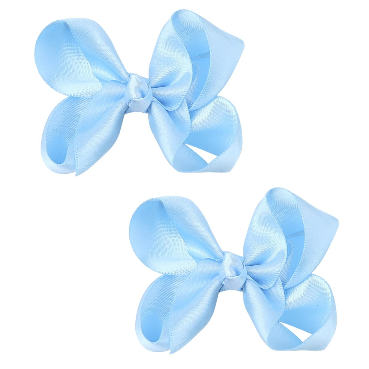AMYDECOR satin bow sky blue closeup highlighting silky texture and color-rich finish.