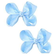 AMYDECOR satin bow sky blue closeup highlighting silky texture and color-rich finish.