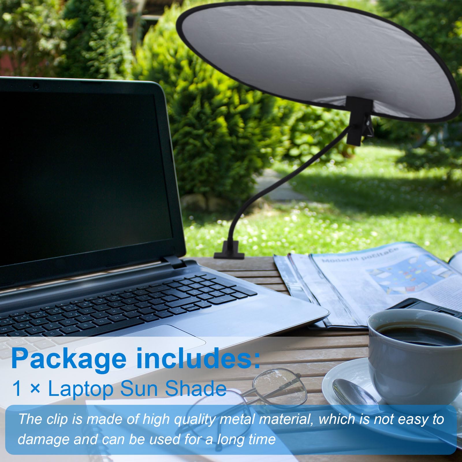 Amylove outdoor work setup with sun shade on table for sunny days