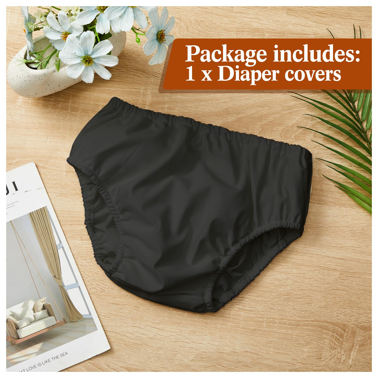 Amylove Swim Diaper Cover black back view with wide waistband and snug leg openings