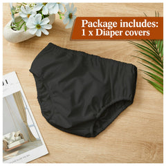 Amylove Swim Diaper Cover black back view with wide waistband and snug leg openings