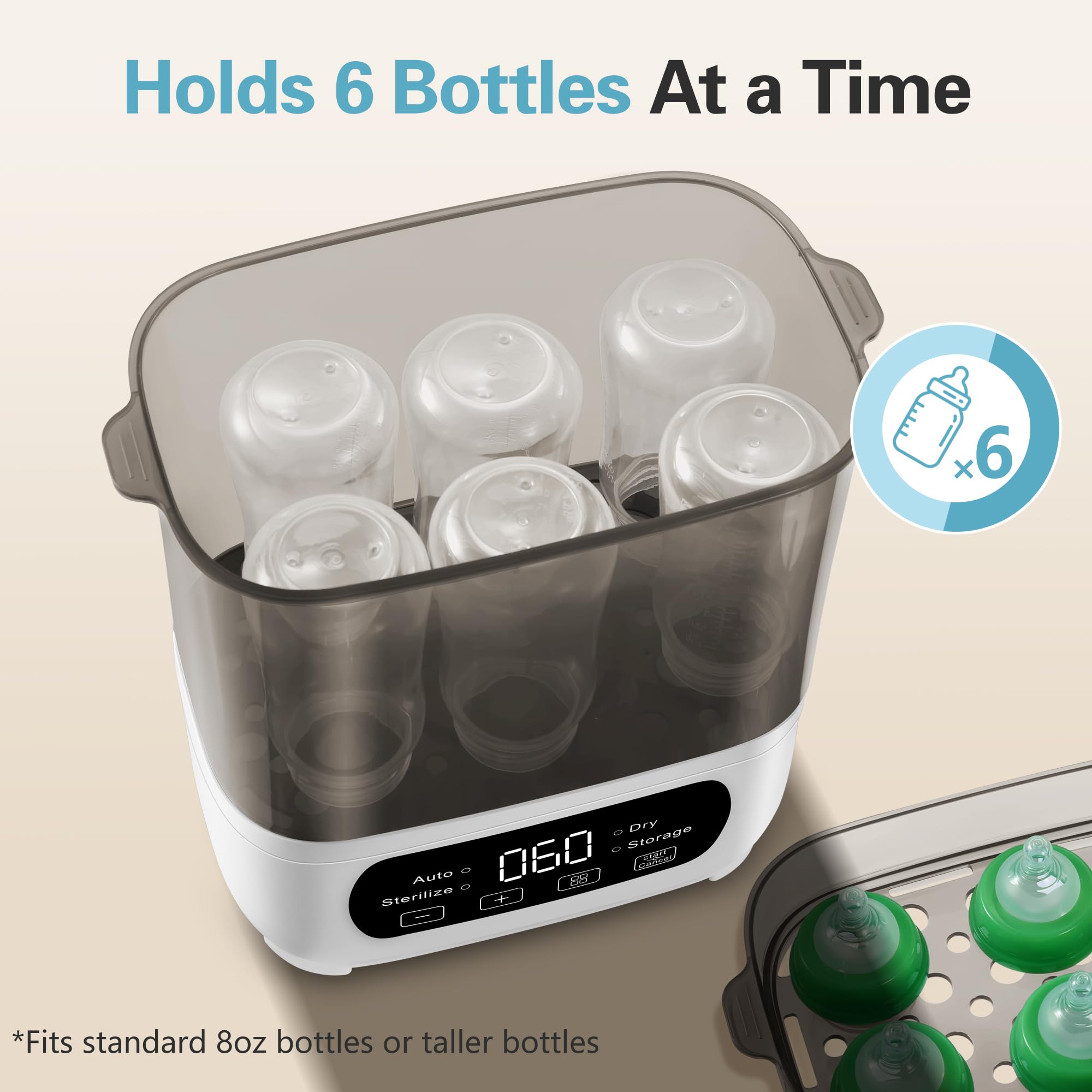 AMZBABYCHEF 4-in-1 steam-action highlights thorough cleaning and drying.