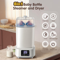 AMZBABYCHEF 8in1-steamer-dryer-functionality demonstrates all-in-one prep for bottles and accessories.