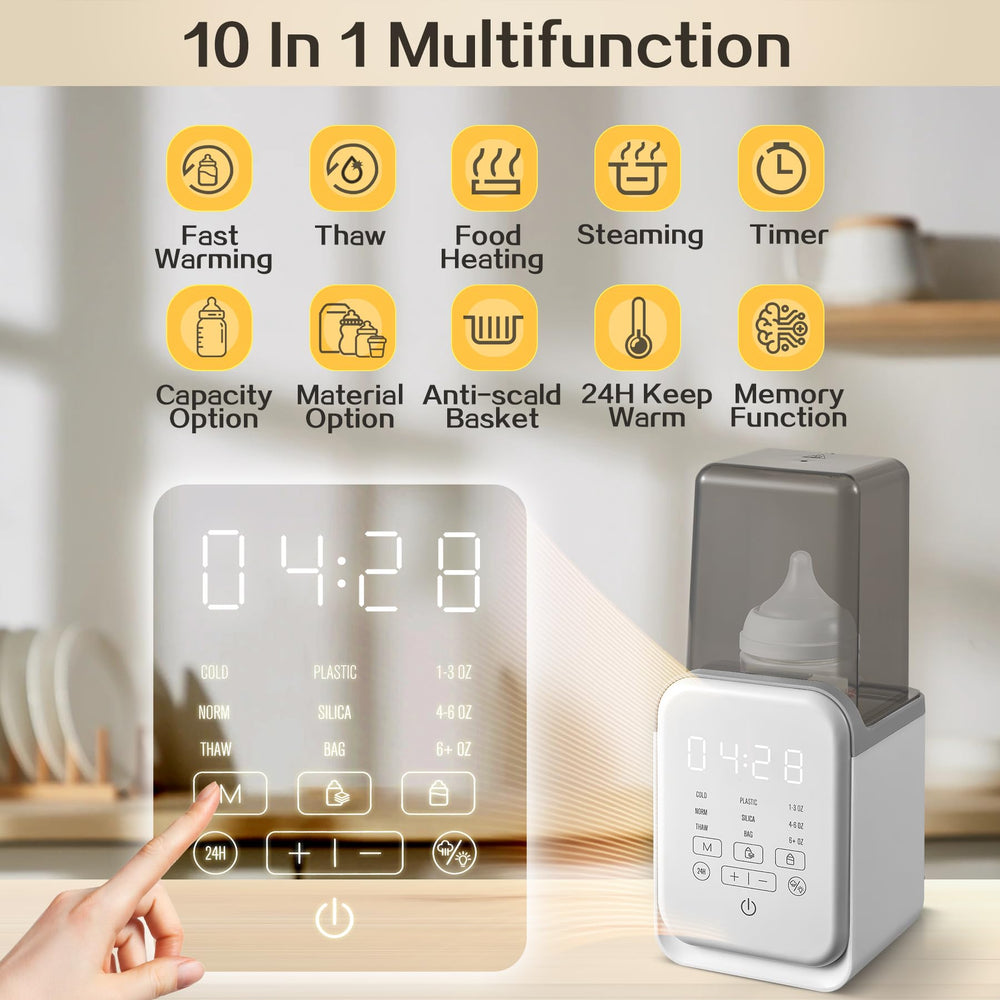 AMZBABYCHEF bottle warmer 10-in-1 multi-function highlighting defrost and keep-warm features.