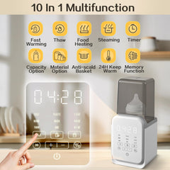 AMZBABYCHEF bottle warmer 10-in-1 multi-function highlighting defrost and keep-warm features.