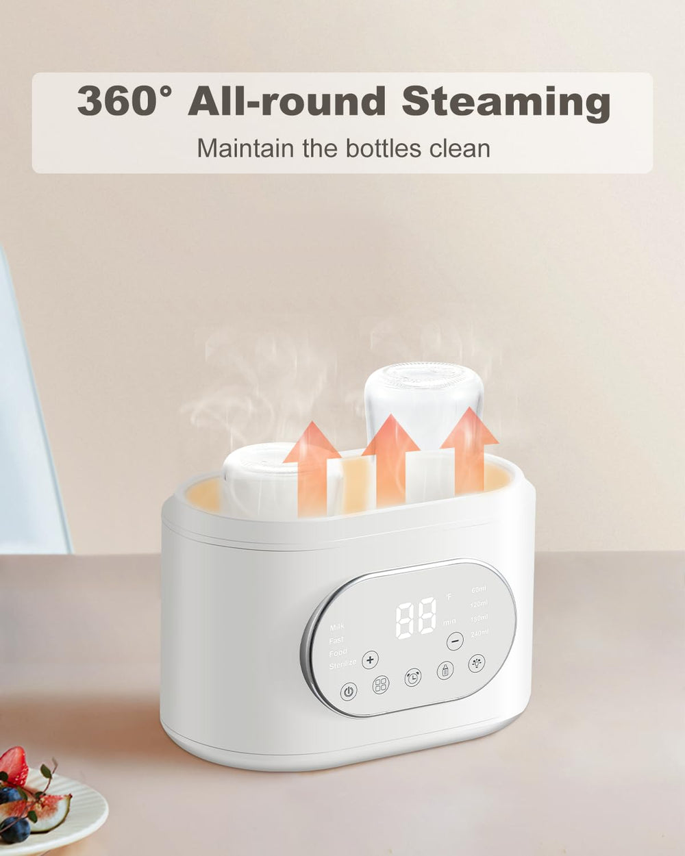 AMZBABYCHEF bottle warmer keep-warm feature maintains milk temperature for later feedings.