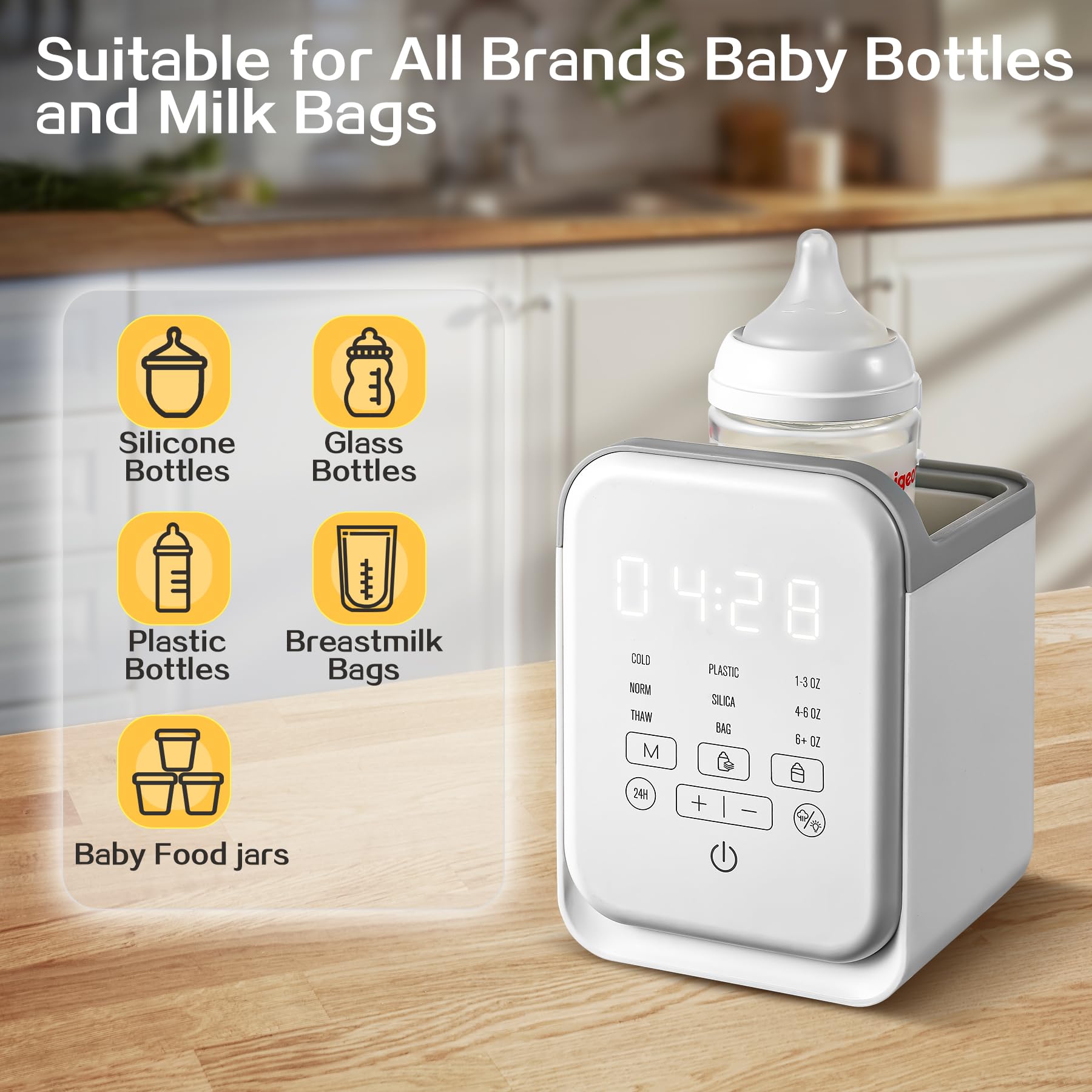 AMZBABYCHEF bottle warmer features gentle night light for midnight feeding sessions.