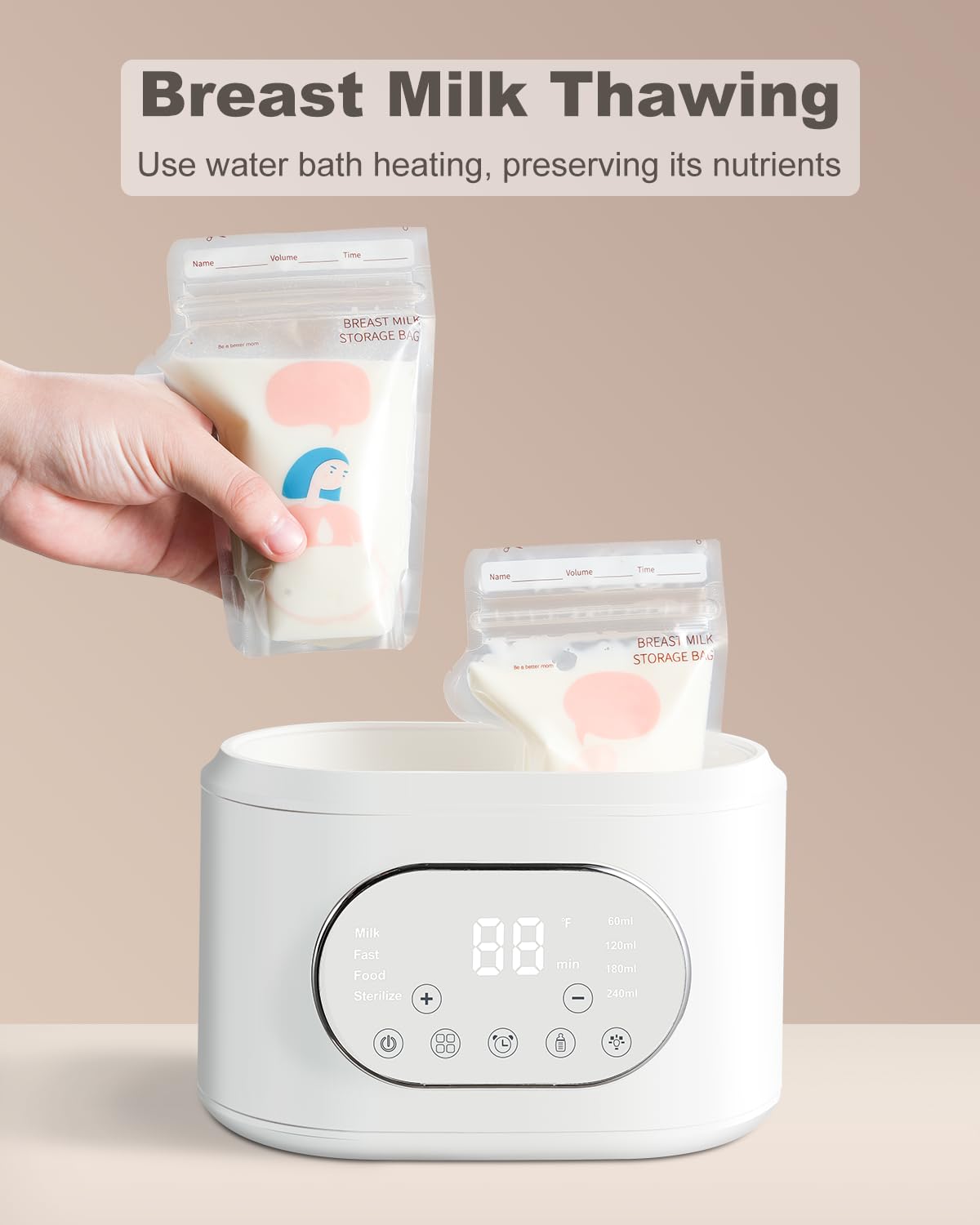 AMZBABYCHEF bottle warmer night light provides gentle illumination for midnight feeds.
