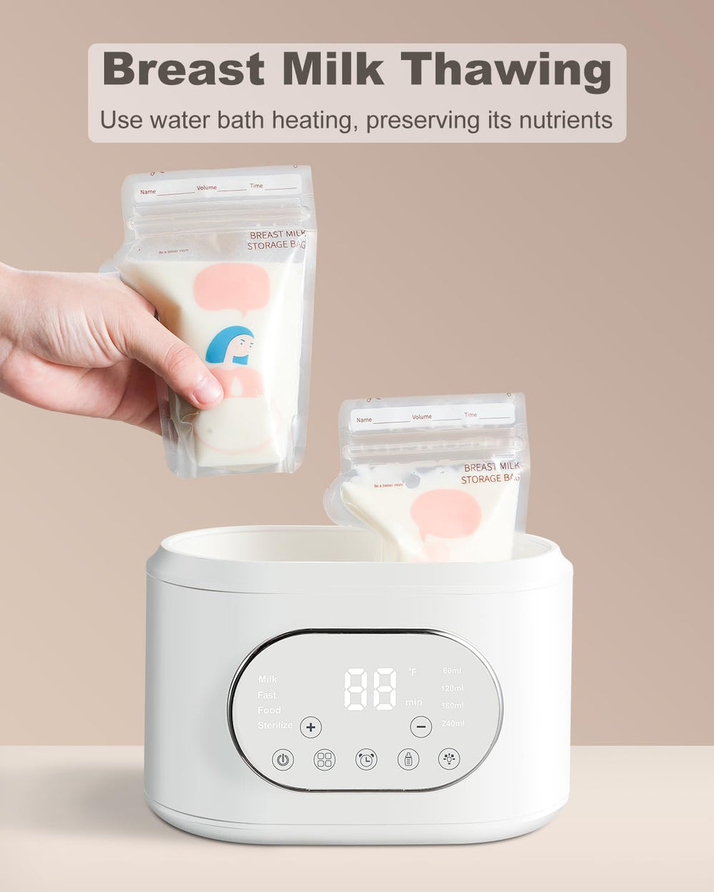 AMZBABYCHEF bottle warmer night light provides gentle illumination for midnight feeds.