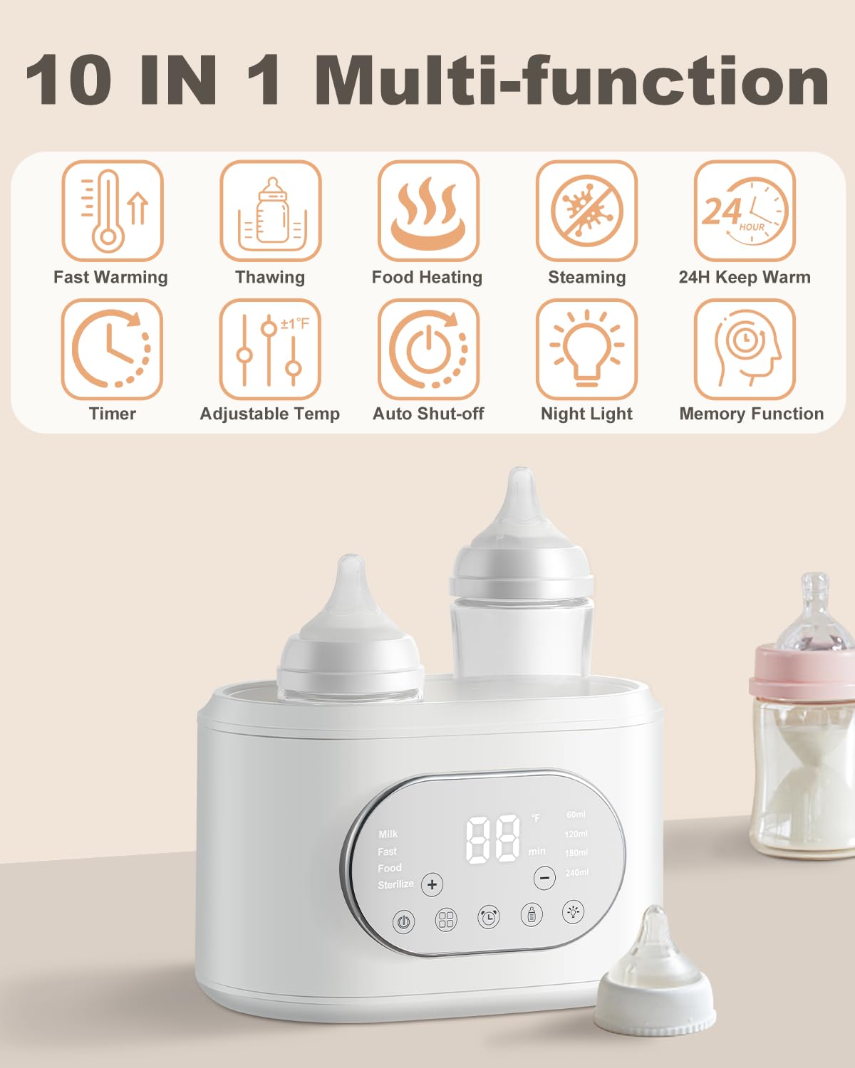 AMZBABYCHEF bottle warmer side panel demonstrates compact footprint for small nurseries.
