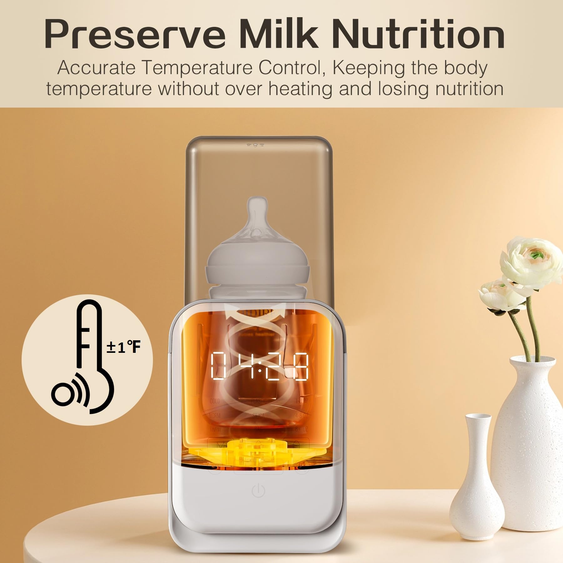 AMZBABYCHEF bottle warmer designed to fit most bottles with a wide neck.