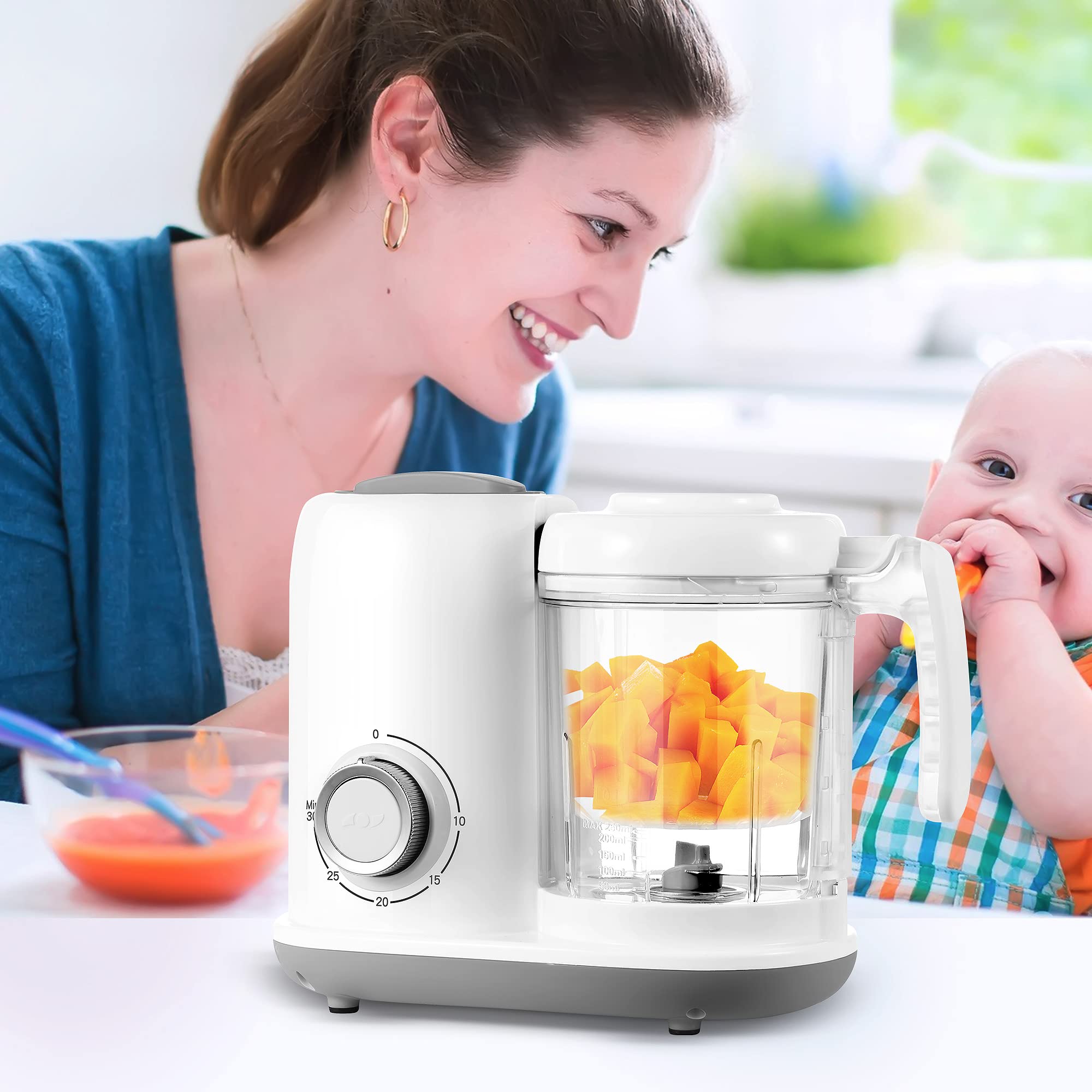 AMZBABYCHEF dishwasher safe parts simplify cleanup after meals.
