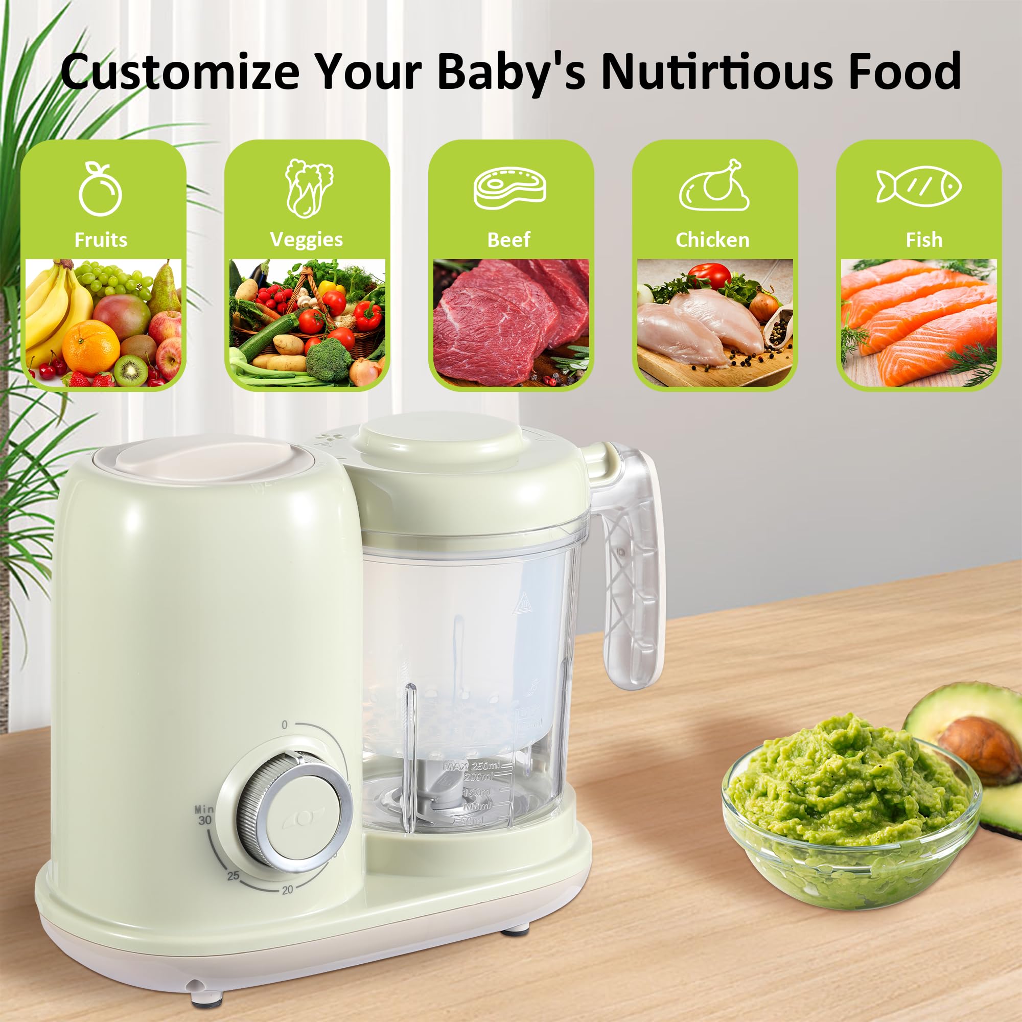 AMZBABYCHEF puree blender action demonstrates texture control from smooth to chunky